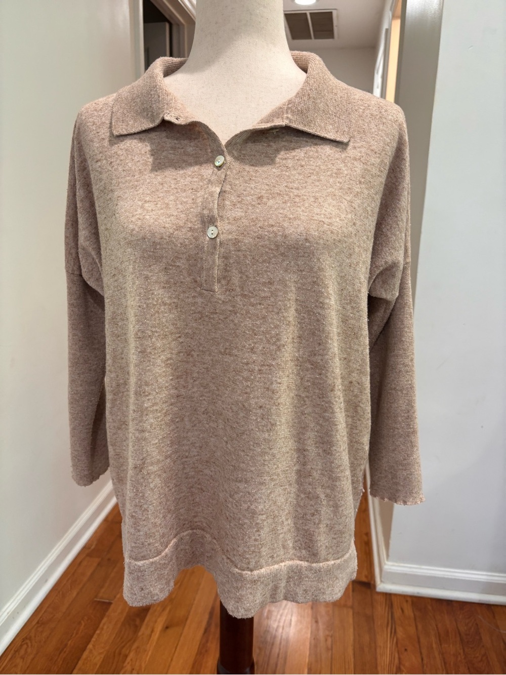 Tuckernuck Clayton Knit Polo Sweater XS/S Oatmeal Tan Tencel Linen Blend